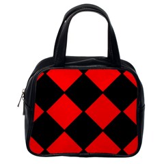 Red Black square Pattern Classic Handbags (One Side)