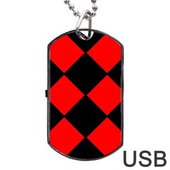 Red Black square Pattern Dog Tag USB Flash (One Side)