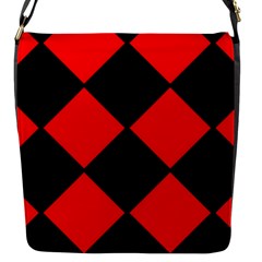 Red Black square Pattern Flap Messenger Bag (S)