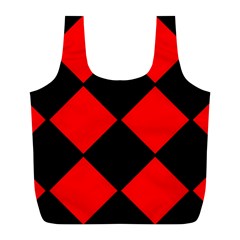 Red Black square Pattern Full Print Recycle Bags (L) 