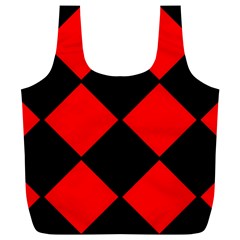 Red Black square Pattern Full Print Recycle Bags (L) 