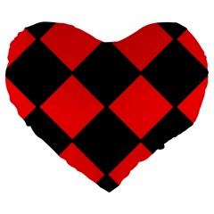 Red Black square Pattern Large 19  Premium Flano Heart Shape Cushions