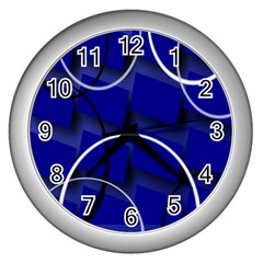 Blue Abstract Pattern Rings Abstract Wall Clocks (silver)  by Nexatart