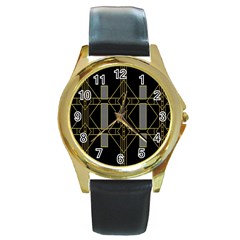 Simple Art Deco Style Art Pattern Round Gold Metal Watch by Nexatart