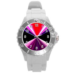 Red And Purple Triangles Abstract Pattern Background Round Plastic Sport Watch (l) by Nexatart