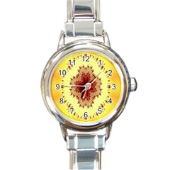 Yellow Digital Kaleidoskope Computer Graphic Round Italian Charm Watch by Nexatart