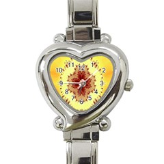 Yellow Digital Kaleidoskope Computer Graphic Heart Italian Charm Watch by Nexatart