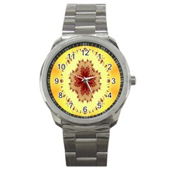 Yellow Digital Kaleidoskope Computer Graphic Sport Metal Watch by Nexatart