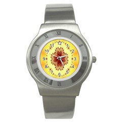 Yellow Digital Kaleidoskope Computer Graphic Stainless Steel Watch by Nexatart