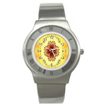 Yellow Digital Kaleidoskope Computer Graphic Stainless Steel Watch Front