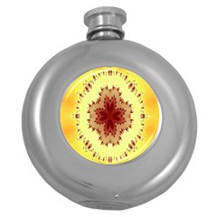 Yellow Digital Kaleidoskope Computer Graphic Round Hip Flask (5 Oz) by Nexatart