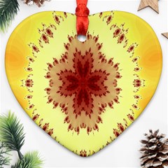 Yellow Digital Kaleidoskope Computer Graphic Heart Ornament (two Sides) by Nexatart