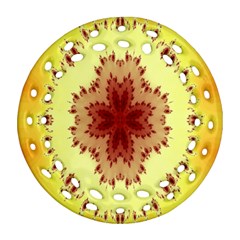 Yellow Digital Kaleidoskope Computer Graphic Round Filigree Ornament (two Sides) by Nexatart