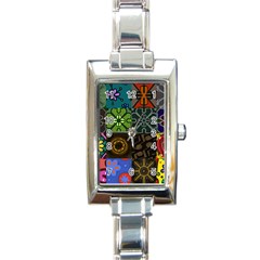 Digitally Created Abstract Patchwork Collage Pattern Rectangle Italian Charm Watch by Nexatart