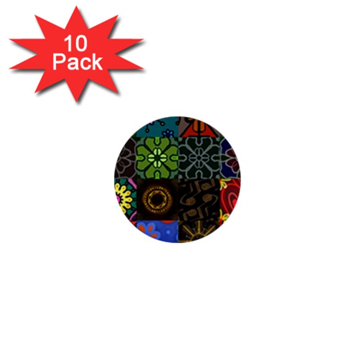 Digitally Created Abstract Patchwork Collage Pattern 1  Mini Buttons (10 pack) 