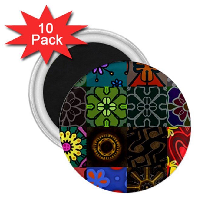 Digitally Created Abstract Patchwork Collage Pattern 2.25  Magnets (10 pack) 