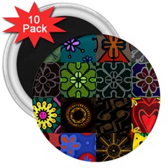 Digitally Created Abstract Patchwork Collage Pattern 3  Magnets (10 Pack)  by Nexatart