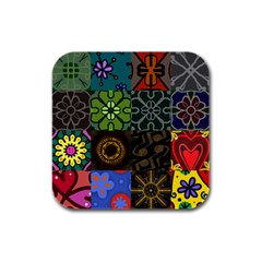 Digitally Created Abstract Patchwork Collage Pattern Rubber Square Coaster (4 Pack)  by Nexatart