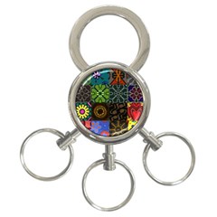 Digitally Created Abstract Patchwork Collage Pattern 3-ring Key Chains by Nexatart