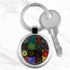 Digitally Created Abstract Patchwork Collage Pattern Key Chains (round)  by Nexatart