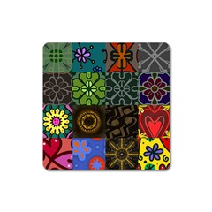 Digitally Created Abstract Patchwork Collage Pattern Square Magnet by Nexatart