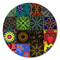 Digitally Created Abstract Patchwork Collage Pattern Magnet 5  (round) by Nexatart