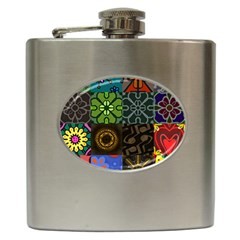 Digitally Created Abstract Patchwork Collage Pattern Hip Flask (6 Oz) by Nexatart