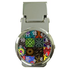 Digitally Created Abstract Patchwork Collage Pattern Money Clip Watches by Nexatart