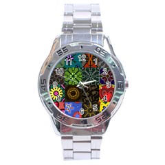 Digitally Created Abstract Patchwork Collage Pattern Stainless Steel Analogue Watch by Nexatart