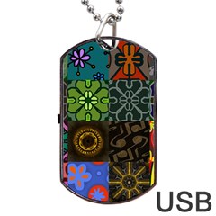 Digitally Created Abstract Patchwork Collage Pattern Dog Tag Usb Flash (one Side) by Nexatart