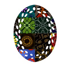 Digitally Created Abstract Patchwork Collage Pattern Oval Filigree Ornament (two Sides) by Nexatart