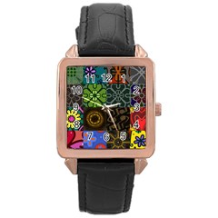 Digitally Created Abstract Patchwork Collage Pattern Rose Gold Leather Watch  by Nexatart