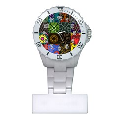 Digitally Created Abstract Patchwork Collage Pattern Plastic Nurses Watch by Nexatart