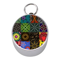 Digitally Created Abstract Patchwork Collage Pattern Mini Silver Compasses by Nexatart