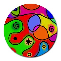 Digitally Painted Patchwork Shapes With Bold Colours Round Mousepads by Nexatart