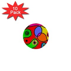 Digitally Painted Patchwork Shapes With Bold Colours 1  Mini Buttons (10 Pack)  by Nexatart