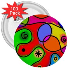 Digitally Painted Patchwork Shapes With Bold Colours 3  Buttons (100 Pack)  by Nexatart