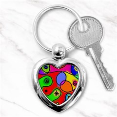 Digitally Painted Patchwork Shapes With Bold Colours Key Chains (heart)  by Nexatart