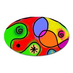 Digitally Painted Patchwork Shapes With Bold Colours Oval Magnet by Nexatart