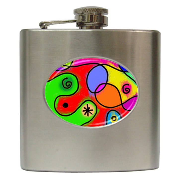 Digitally Painted Patchwork Shapes With Bold Colours Hip Flask (6 oz)