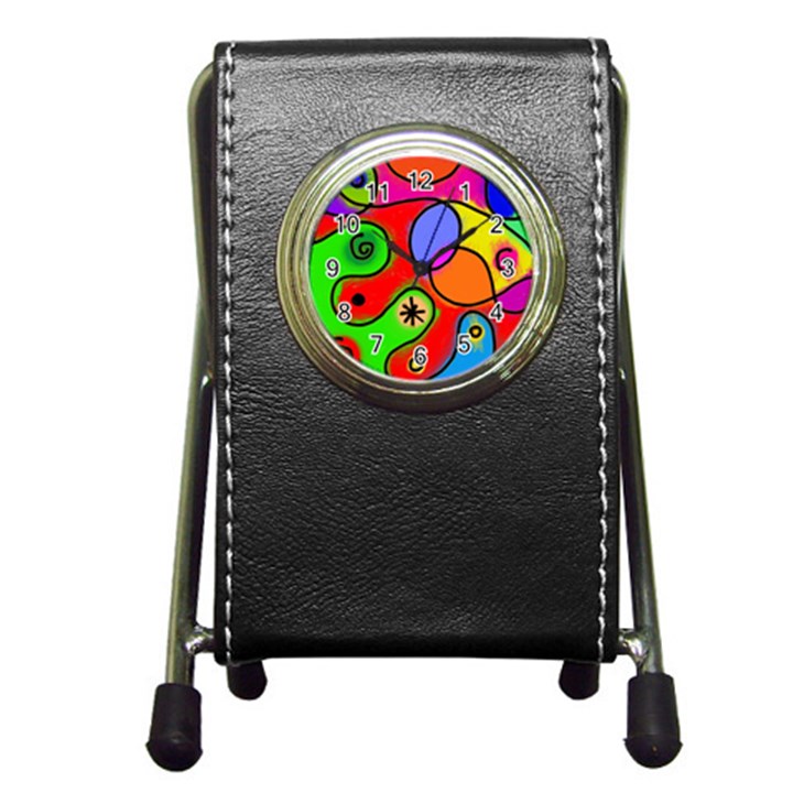 Digitally Painted Patchwork Shapes With Bold Colours Pen Holder Desk Clocks