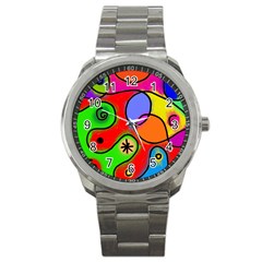 Digitally Painted Patchwork Shapes With Bold Colours Sport Metal Watch by Nexatart