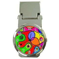 Digitally Painted Patchwork Shapes With Bold Colours Money Clip Watches by Nexatart