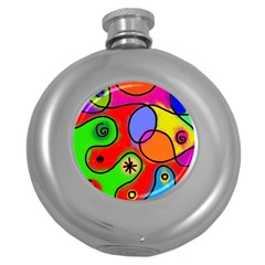 Digitally Painted Patchwork Shapes With Bold Colours Round Hip Flask (5 Oz) by Nexatart