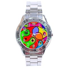 Digitally Painted Patchwork Shapes With Bold Colours Stainless Steel Analogue Watch by Nexatart