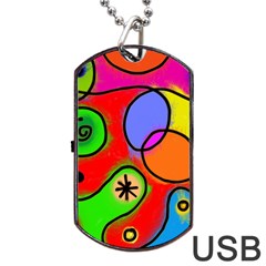 Digitally Painted Patchwork Shapes With Bold Colours Dog Tag Usb Flash (two Sides) by Nexatart