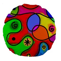 Digitally Painted Patchwork Shapes With Bold Colours Large 18  Premium Round Cushions by Nexatart