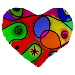 Digitally Painted Patchwork Shapes With Bold Colours Large 19  Premium Heart Shape Cushions by Nexatart