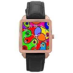 Digitally Painted Patchwork Shapes With Bold Colours Rose Gold Leather Watch  by Nexatart