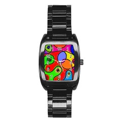 Digitally Painted Patchwork Shapes With Bold Colours Stainless Steel Barrel Watch by Nexatart